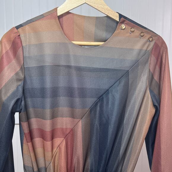 Toni Todd Vintage Pride Rainbow Striped Long Sleeve Dress Buttons Belted ILGWU - Picture 1 of 10